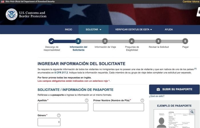 sacar ESTA Estados Unidos