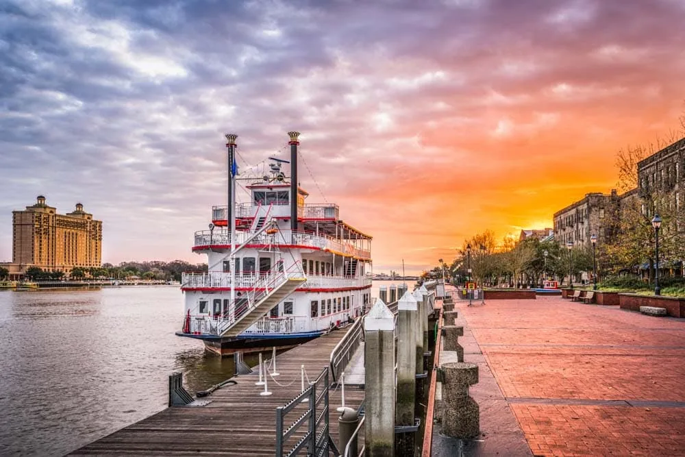 sunset riverfront promenade boat savannah georgia