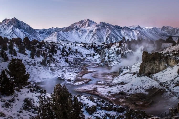 Hot Creek with Snow at California