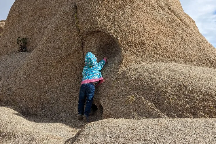 child on boulder at discovery trail
